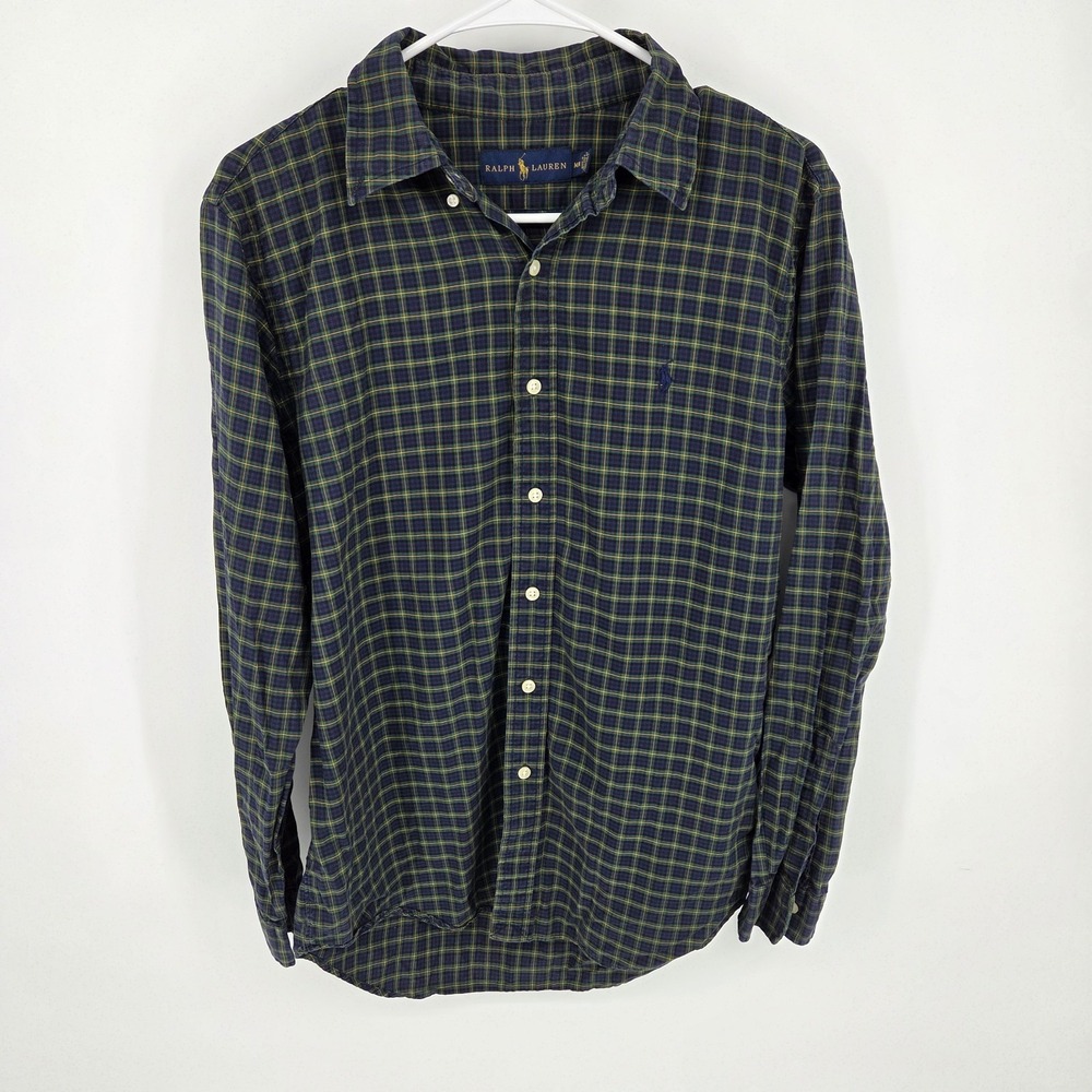 Polo Ralph Lauren Shirt Men's Long-Sleeve Plaid Button Down Navy Green‎ Medium
